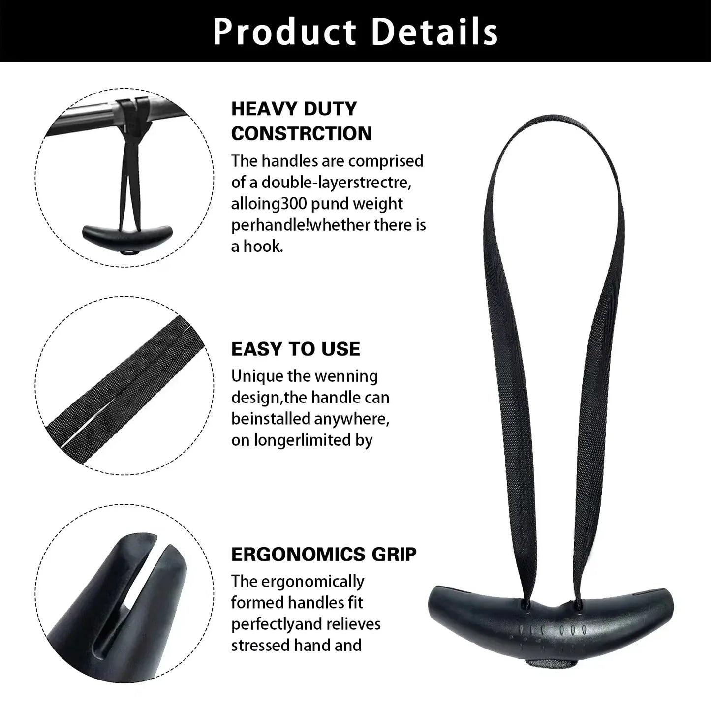 Heavy Duty Pull Up Handles Rubber Neutral Grip Black-3